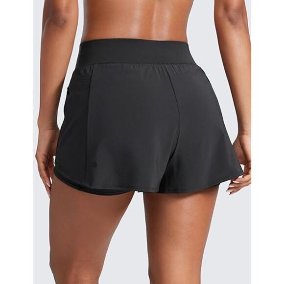 CRZ YOGA Women's Double Layer Running Shorts 3" High Waisted with Zip Pockets XS - Picture 2 of 5